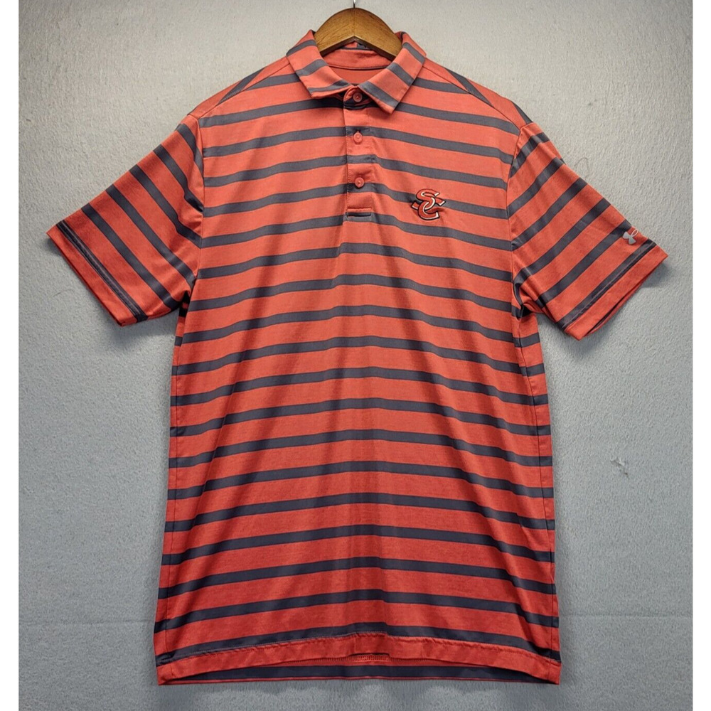 Under Armour Shirt Mens M Playoff Polo SC Logo Striped Performance Collared Golf